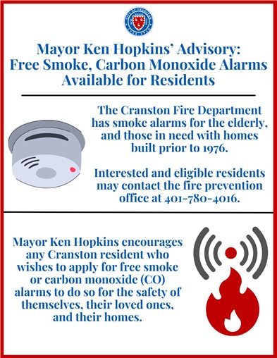 Mayor Ken Hopkins’ Advisory:  Free Smoke, Carbon Monoxide Alarms Available for Residents
